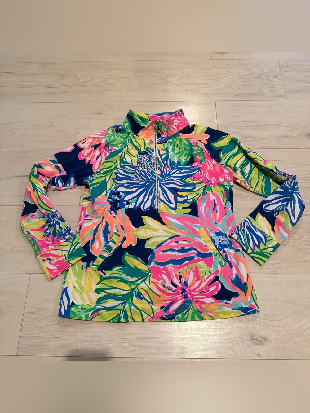 Lilly Pulitzer Navy Floral Half-Zip Pullover with Pink, Green & Blue Accents